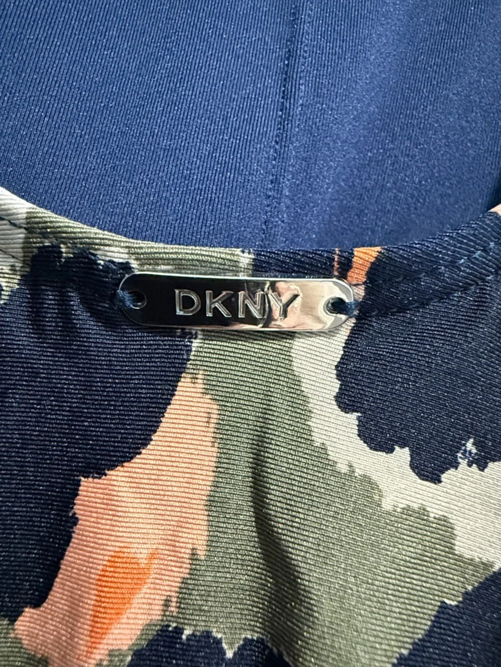 DKNY Leopard Print One-Piece Swimsuit in Navy, Olive & Coral - Picture 3 of 5